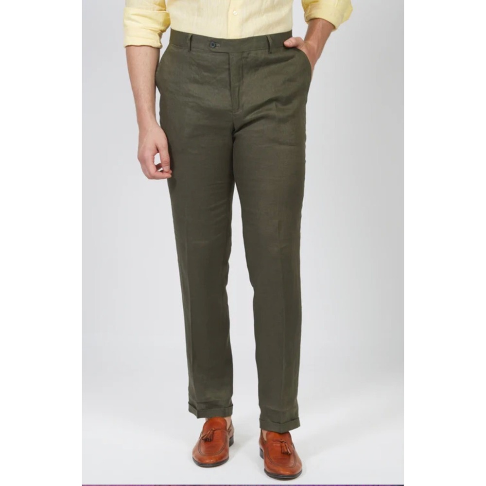 Luigi Fusaro Napoli Mens Chino Trousers Olive Green Cotton Stretch Italy TG 50
